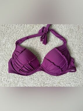 Betsey Johnson Plum Purple Ruffle Halter Bikini Top Size M
